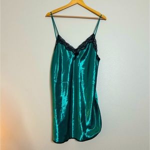 EUC vintage emerald green mini slip dress